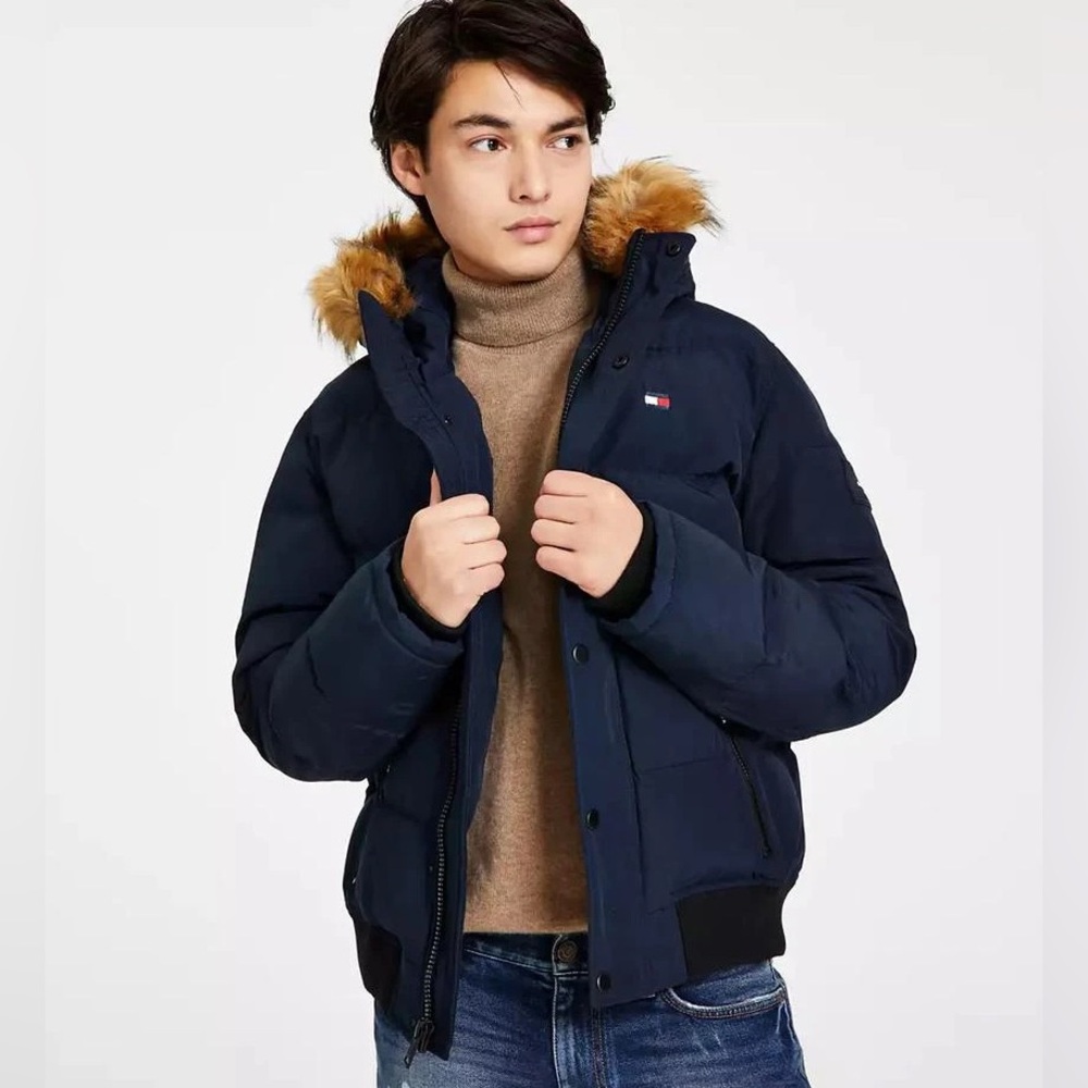 Mens Tommy Hilfiger Short Snorkel Fur Hood Coat